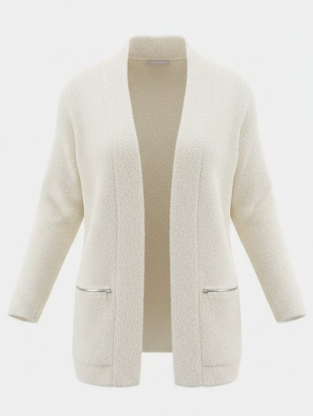 BAREFOOT DREAMS | CozyChic Lite Open Front Cardigan Ivory Zip Pockets | XS